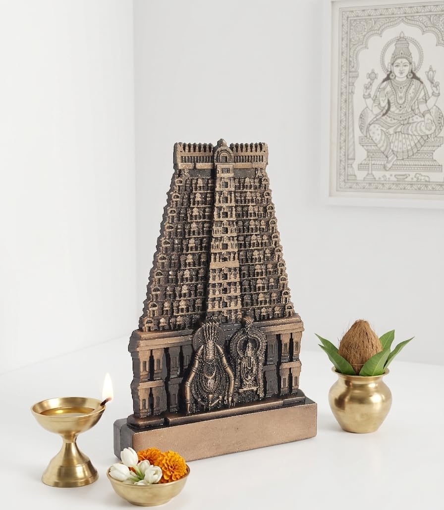 MH Metal Annamalaiyar Temple Idol, Tiruvannamalai Gopuram Design Showpiece, Traditional Hindu God Decor for Pooja Room, Home & Office, Spiritual Gift Item (Copper)