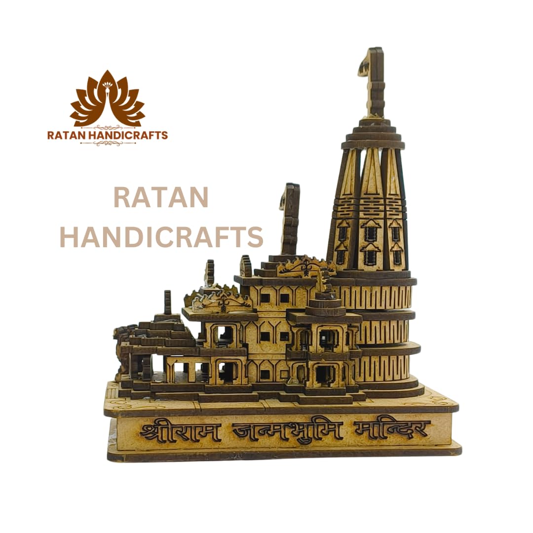 Handmade Wooden 3D Miniature Shri Ram Mandir Ayodhya 3D Model Wooden Temple for Home Decoration, Office, Home, Puja Gift. Shri Ram Janmbhoomi Temple Ideal for Decor and Pooja 5.5D x 9.5W x 11H Cm