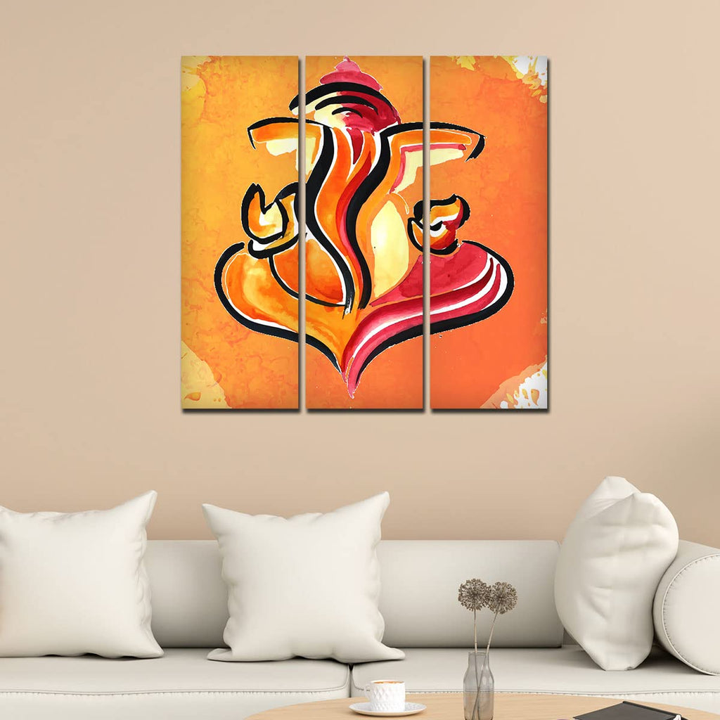 VIBECRAFTS Shree Ganesh Ji 3 Pieces Canvas Wall Painting Fitted With Wooden Frame For Home | Office | Living Room | Gifts (PTVC3Pcs1_9575)