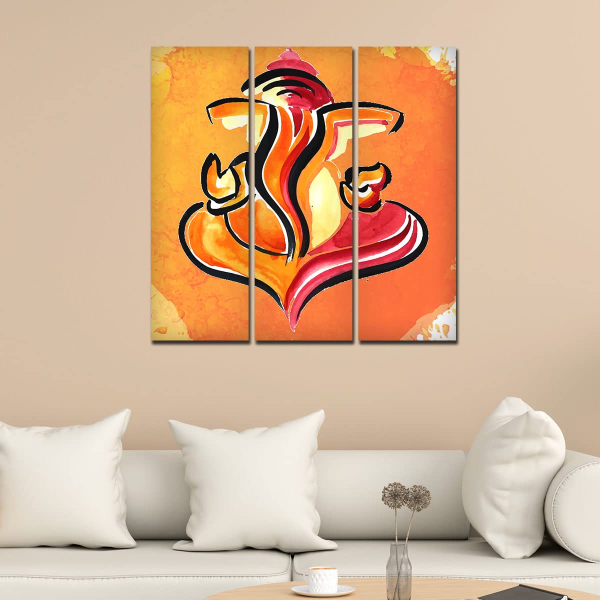 VIBECRAFTS Shree Ganesh Ji 3 Pieces Canvas Wall Painting Fitted With Wooden Frame For Home | Office | Living Room | Gifts (PTVC3Pcs1_9575)
