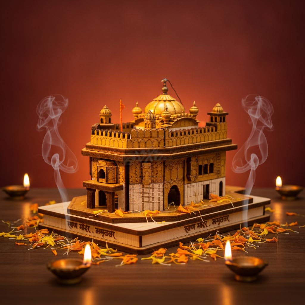 eXme Wooden Golden Temple Model – Replica of Shri Harmandir Sahib with Golden Accents – Perfect MDF Model for Home Decor and Collectors