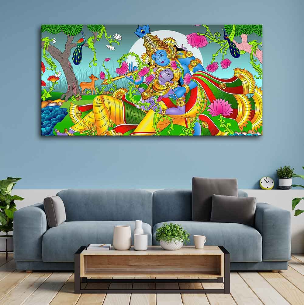VIBECRAFTS Canvas Paintings for Living Room Drawing Room Of Radha And Krishna Canvas Wall Painting Fitted With Wooden Frame for Home | Office | Gift (PTVCH_2406)