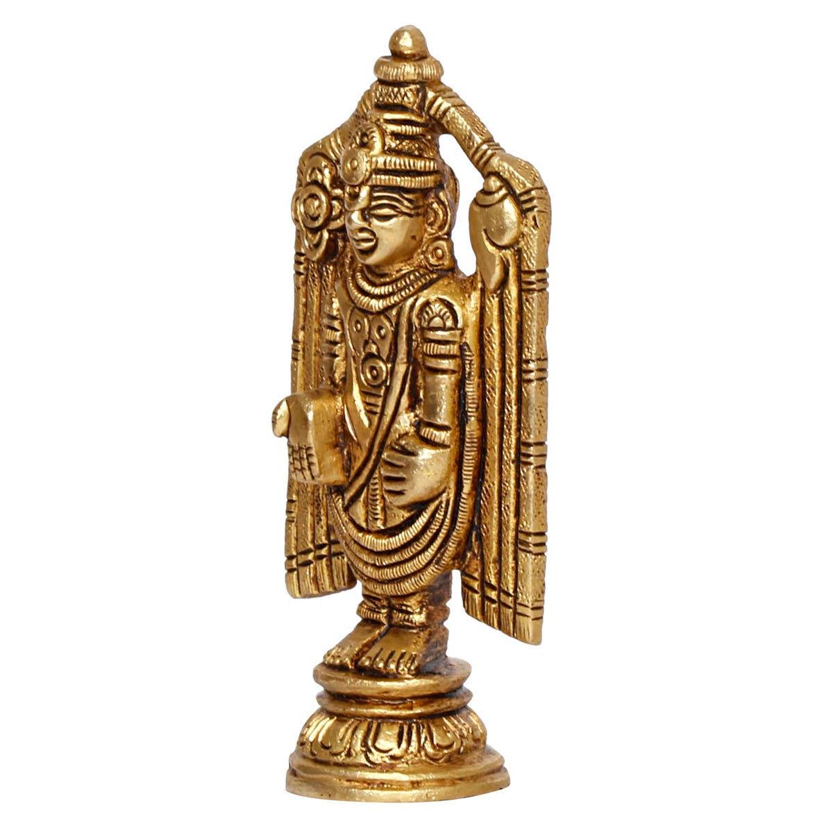 ARTVARKO Brass Tirupati Balaji Venkateshwara Idol Vishnu Chakra Namah Shankh Statue Murti Lord Srinivasa Pooja Vastu Religious Idol for Home Office Temple Decor Gift 4.5 Inch.