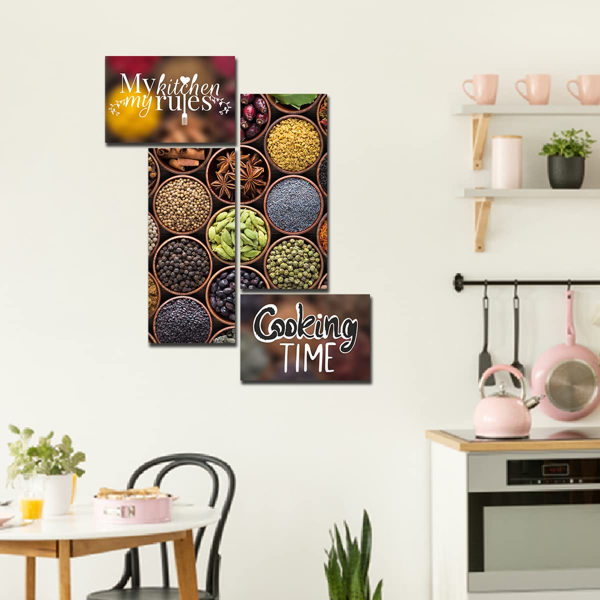 VIBECRAFTS Kitchen's Quotes 4 Pieces Canvas Wall Painting Fitted With Wooden Frame For Home | Kitchen | Living Room | Gifts (PTVC4Pcs3_15506)