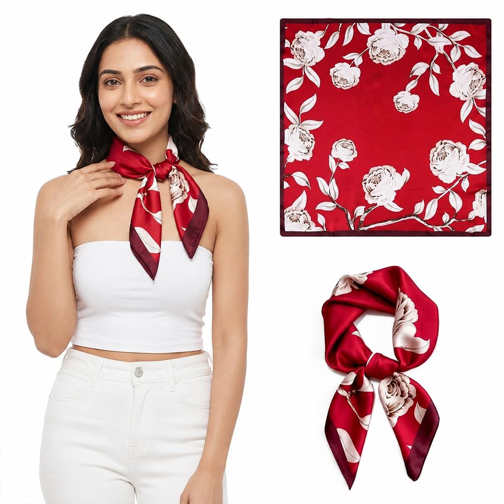 ZIRANYU® Satin Square Silk Scarf, Stylish Head Scarf & Bandanas for Women