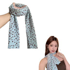 embroidery Silk Scarf, Stylish Scarf for Women, Elegant Silk Scarf for Women, Blue Brown Polka Dot Pattern, Lightweight Fashion Accessory
