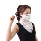 Youstylo Face Scarf Mask for Women Sun Protection Outdoor Riding Protective Chiffon Floral Print Lightweight Scarves Masks (1102A, White-Flower)