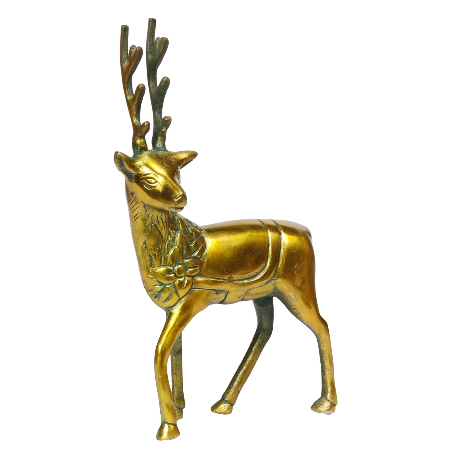 ARTVARKO Brass Deer Statue for Home Office Decor and Gift Showpiece Vastu Feng Shui Decorative (Greenish Gold 7 Inch)