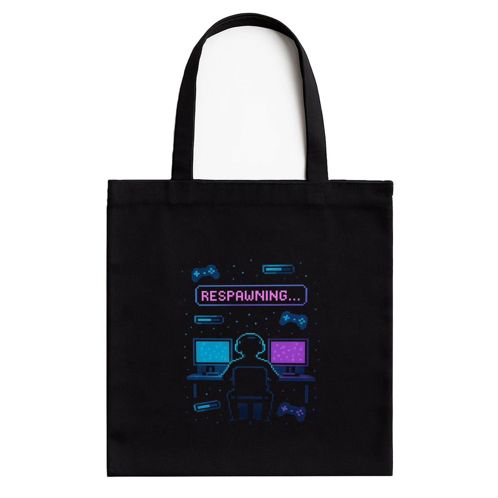 Kirmada Black Cotton Tote Bag | Pixel Respawn Mode Design | Trendy Gamer Tote for Women & Girls | Stylish College & Shopping Bag with Zipper | Reusable Eco Friendly Cotton Tote | Gift for Gamers