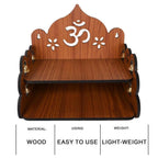 FLYUP Wooden Mandir for Home Pooja | Wall & Tabletop Temple with Om Floral Cutout | Solid Wood Finish Home Temple with Storage Shelf (Om Floral)