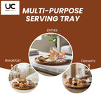 UHUD CRAFTS Premium Wooden Round Serving Tray/Platter | Decorative Tray for Home Decor, Dining Table & Kitchen Decor | Circular Solid Wood Tray for Serving Tea, Coffee or Breakfast