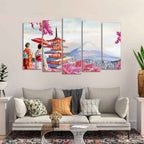 VIBECRAFTS Women in Kimono Canvas Wall Painting Set of Five For Home|Office|Living Room|Gift (PTVC5Pcs2_6546)