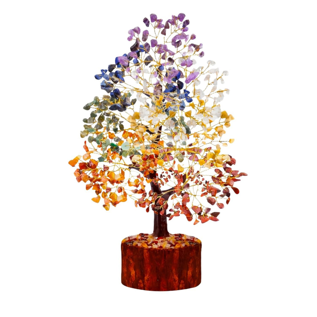 Yogini Maheshwar Natural Seven Chakra Gemstone Money Tree for Positive Energy & Good Luck | Feng Shui Crystal Bonsai Showpiece for Living Room & Office, Home Decor Gift (300 Beads)