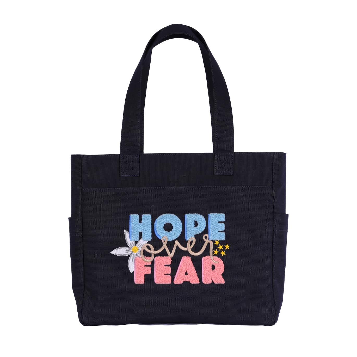 TSANTA U Shaped Canvas Tote Bag, 35.56x33.02 cm with 10.8 cm Gusset, Cotton, Zipper Closure, Laptop Compartment (Hope)