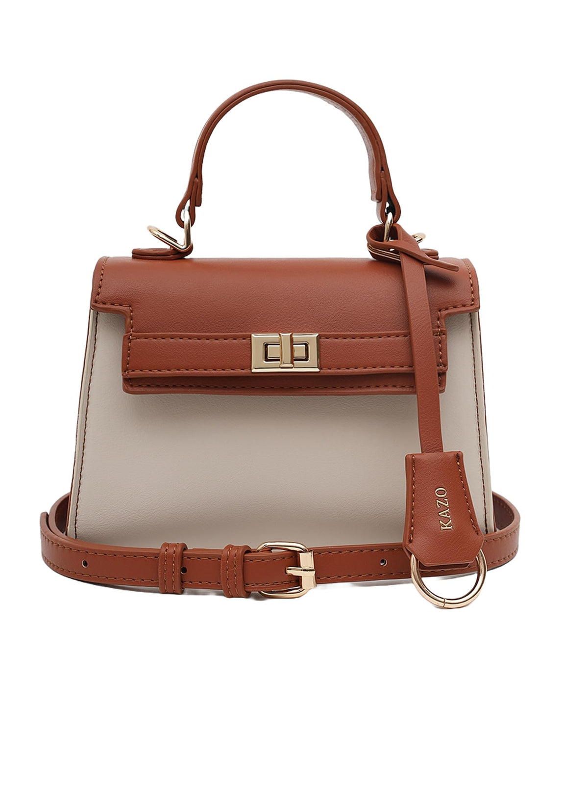 Kazo Ava Mini Tote | Premium Faux Leather Handbag for Women | Structured Two-Tone Design with Magnetic Closure | Off White/Brown | Fits Small Essentials Only