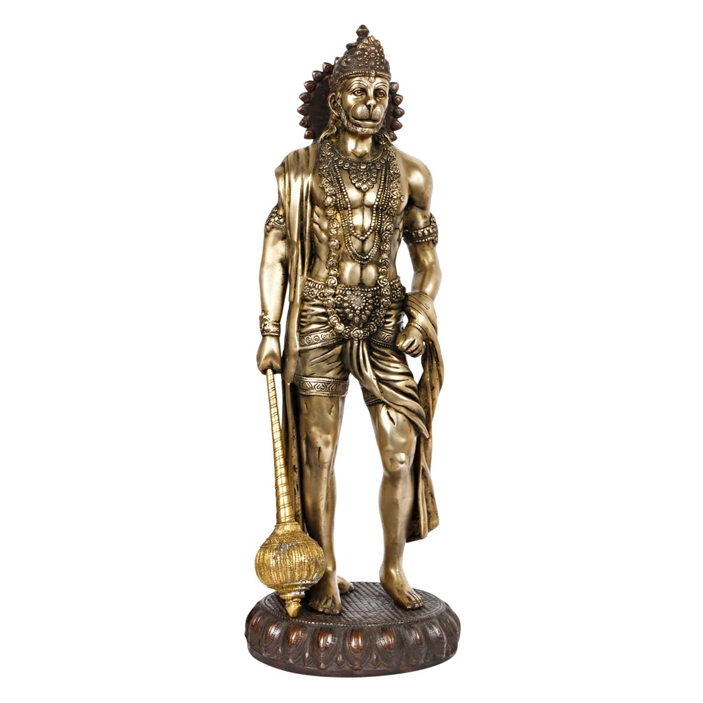 ARTVARKO Big Brass Standing Hanuman Idol - Bajrangbali Bhagwan Sankat Mochan Statue Murti for Home Office Entrance Decor Gift 24 Inches Height