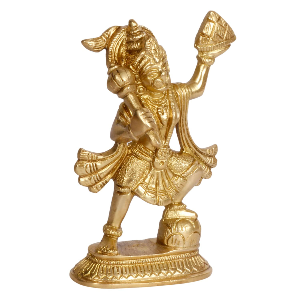 ARTVARKO Lord Hanuman Murti with Sanjeevani Parvat Bajrangbali Bhagwan Brass Statue Showpiece for Pooja Gift Living Room Decoration Home Décor 5.5 Inch