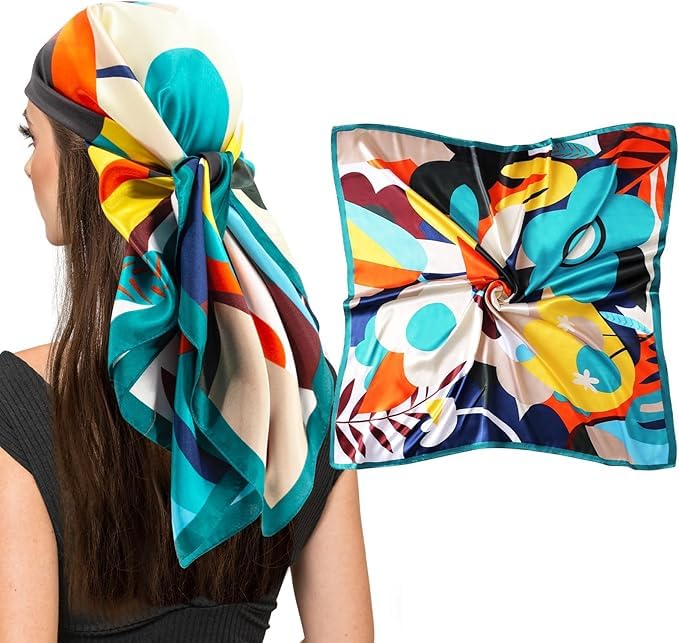 Neouth Square Silk Like Head Scarf - Women's Fashion Silk Feeling Scarf for Hair Wrapping and Sleeping at Night