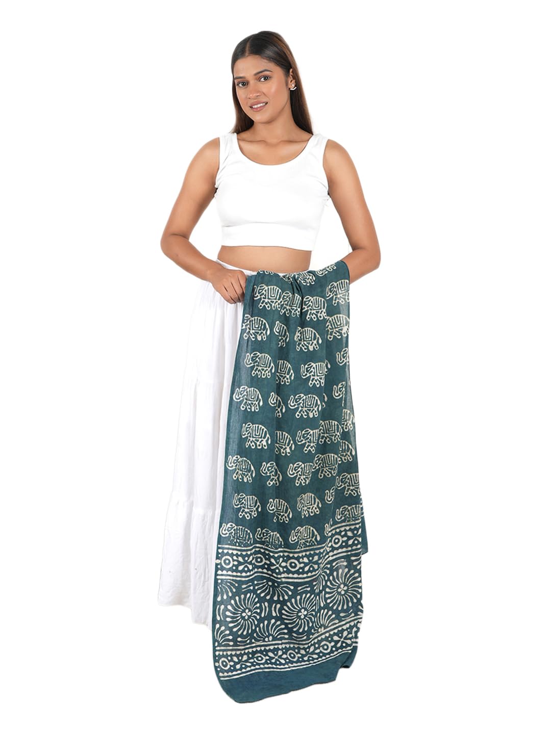 Gutthi Women's Cotton Stoles | Scarf Lightweight & Comfortable for All Seasons, Size (100X180 CM) (Green)