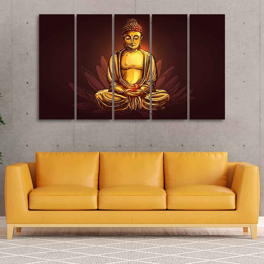 VIBECRAFTS Devotional Buddha Meditating Canvas Wall Painting For Home|Office|Living Room|Gift (PTVC5Pcs4_8618)