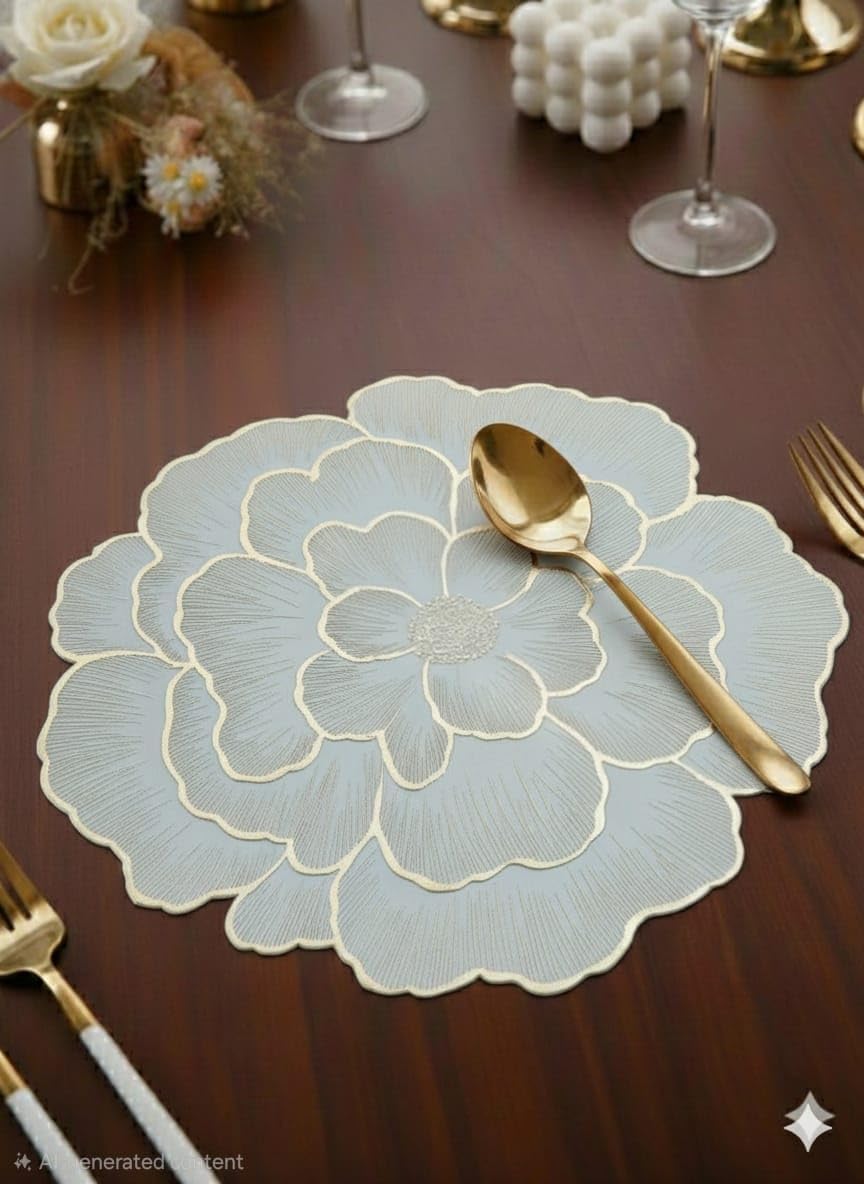 Table Placemats Elegant Light Golden Color with Stunning 3D Embossed Design | Durable, Waterproof & Stylish Dining Decor (Pearl Rose, Pack of 6) Kafalo