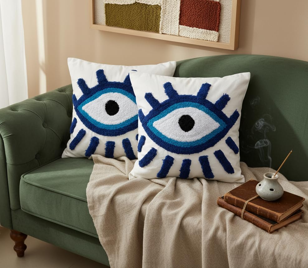 Furnistitchs Premium Decorative Throw Cushion Pillow Cover Boho Home Decor - Living Room Bedroom Couch Sofa Cushion Covers 16 inch x 16 inch (1, Blue Cross)