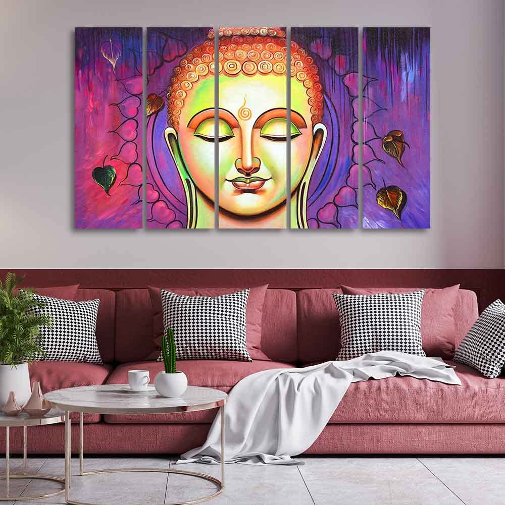 VIBECRAFTS Spiritual Buddha Meditating Wall Painting Five Pieces For Home|Office|Living Room|Gift (PTVC5Pcs4_8594)