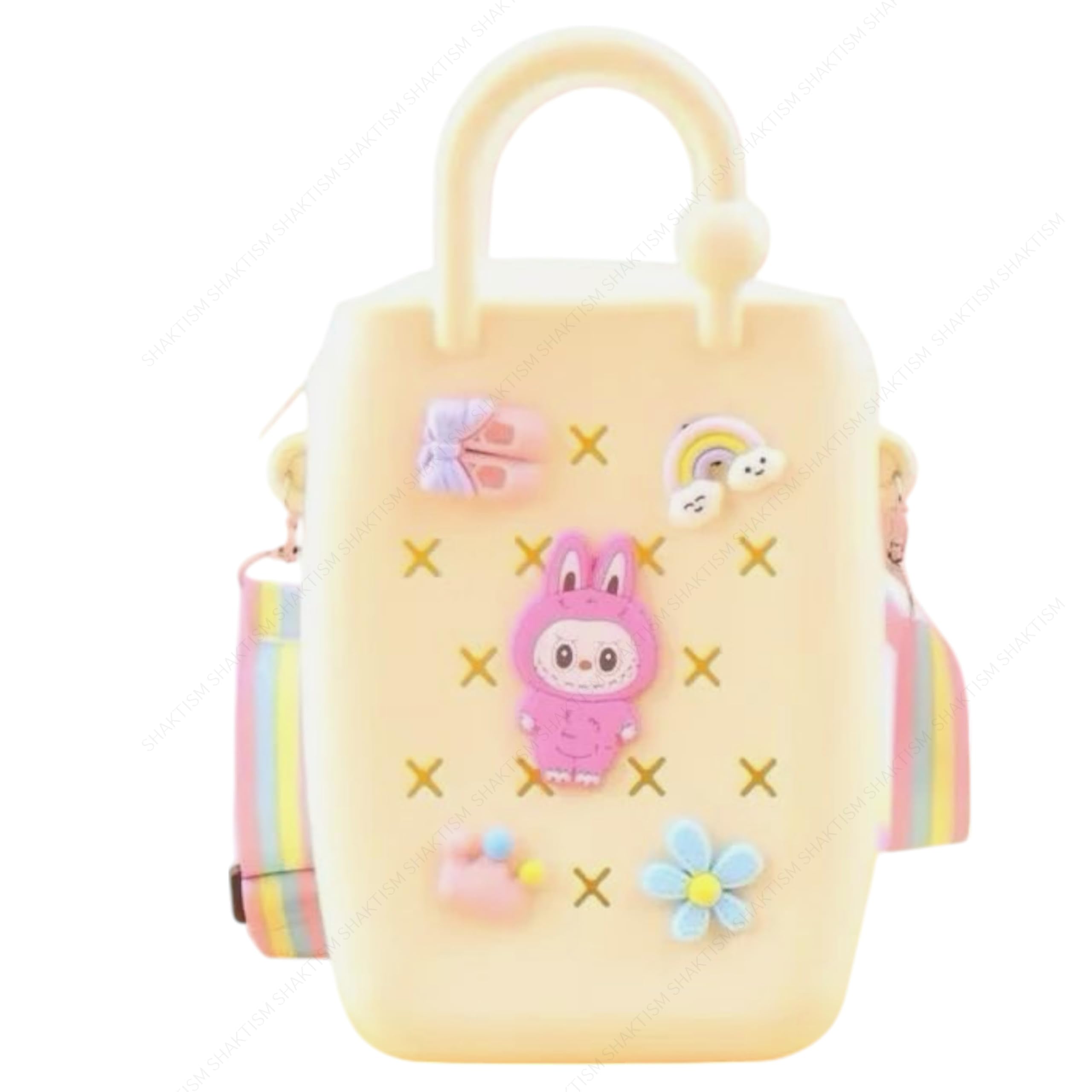 SHAKTISM Silicone Sling Beach Tote Bag with Holes, Adjustable Straps, Cyan, Charms Sling Bags (Cream)