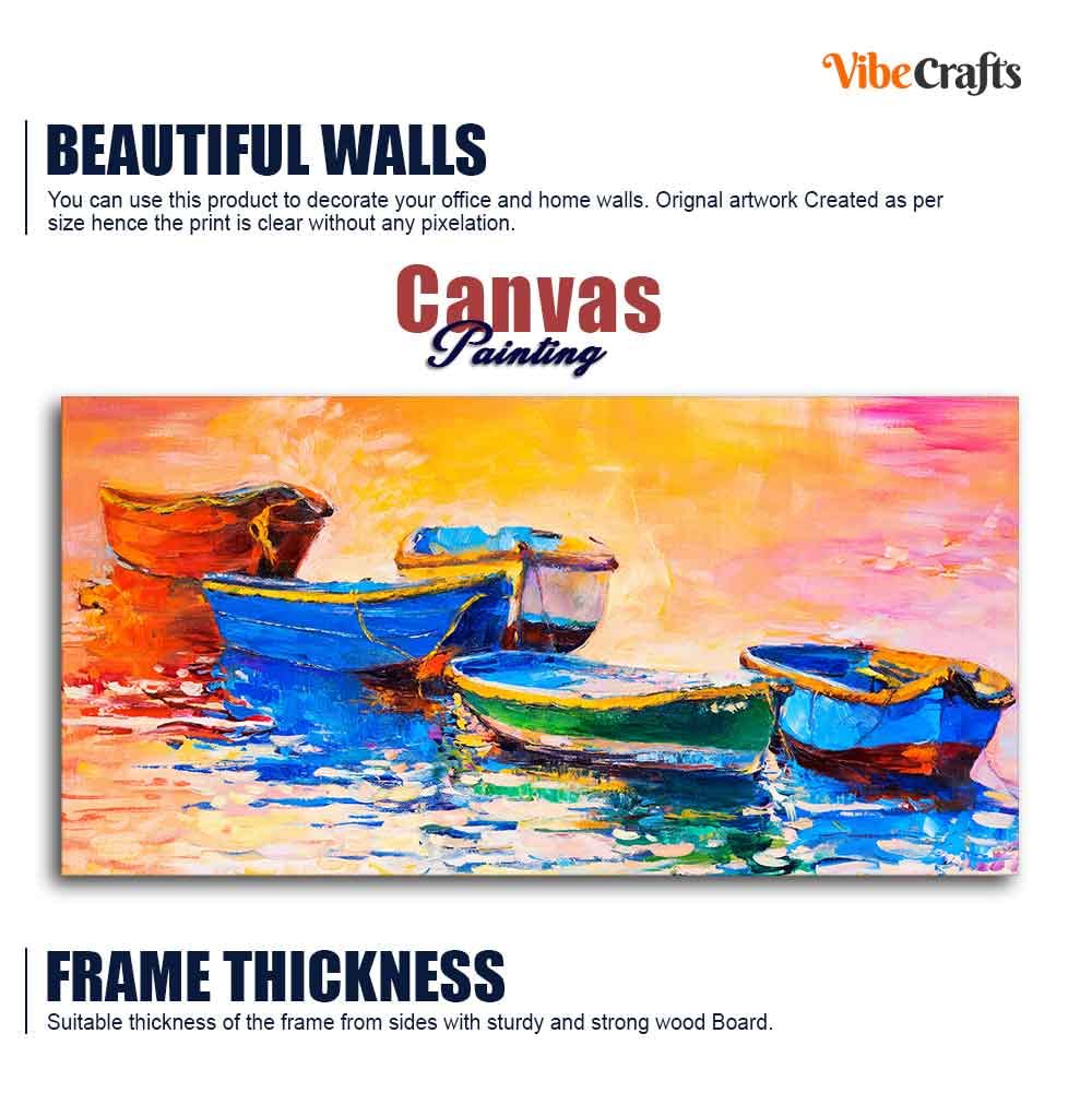 VIBECRAFTS Canvas Paintings for Living Room Drawing Room Canvas Wall Painting of The Colorful Boats in Shades of Sunset Fitted with Wooden Frame for Home|Office|Gift(PTVCH_2263N)(48 x 24 Inches)