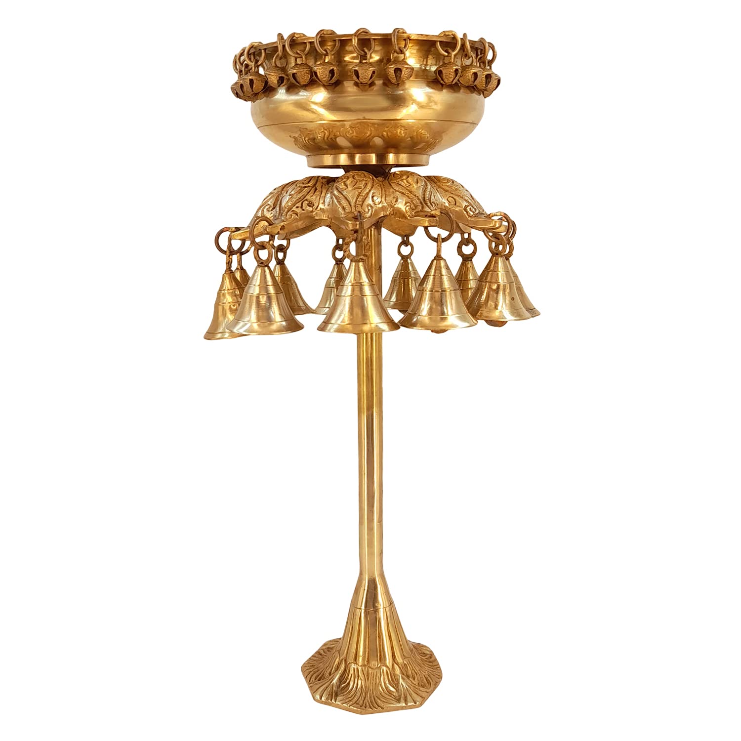 Artvarko Brass Designer Ethnic Carved Decorative Urli Big Beautiful Handcrafted Bowl for Floating Flowers and Tea Light Candles Height: 16 inch
