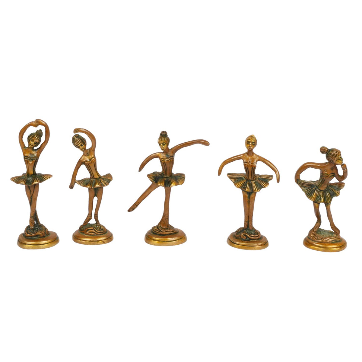 ARTVARKO Brass Beautiful Dancing Lady Idol Home Décor Showpieces Ladies Statue Set of 5 Statues.(Greenish Gold)