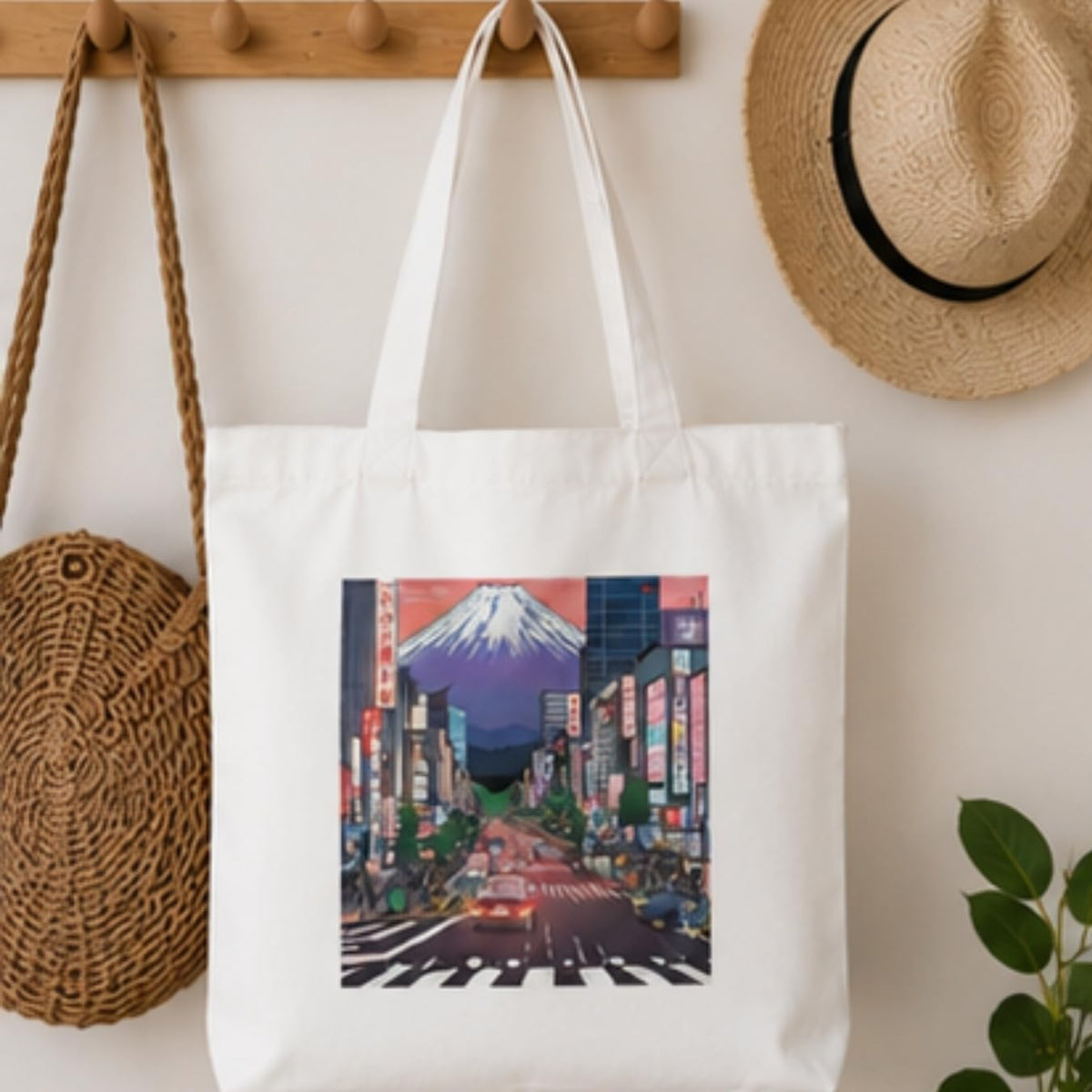 Adorvue Tokyo Japanese Cityscape Art Printed Tote Bag Stylish Eco-Friendly Cotton Handbags, Canvas Bags for College, Shopping, Office, Travel, Grocery Runs, Beach Day and Casual Outings Pack of 1