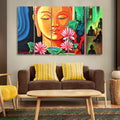VIBECRAFTS Spiritual Gautam Buddha Wall Painting of Five Pieces For Home|Office|Living Room|Gift (PTVC5Pcs4_8699)