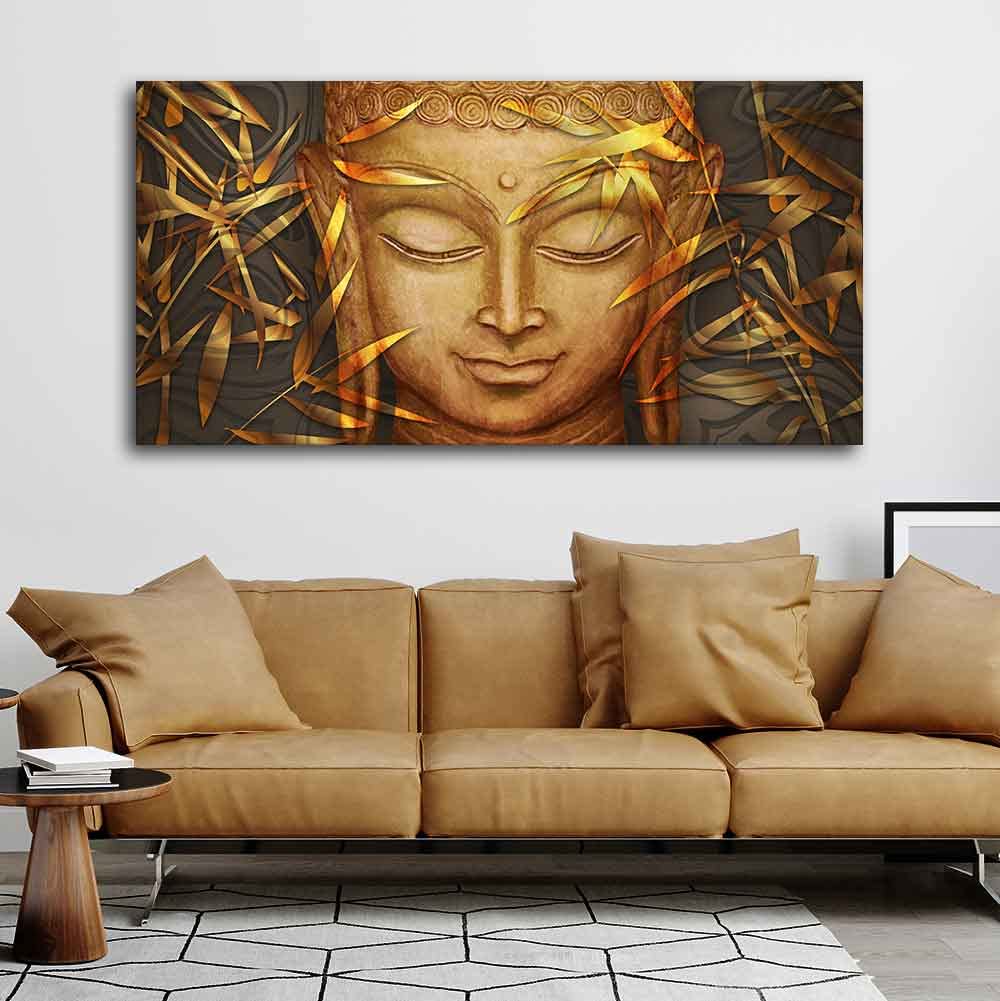 VIBECRAFTS Canvas Paintings for Living Room Drawing Room Gautam Buddha With Serene Smile Canvas Wall Painting Fitted With Wooden Frame For Home | Office | Living Room | Gift (PTVCH_2491)