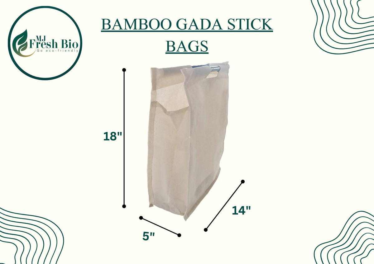 BambooStick Cotton Tote Bag | Reusable Shopping Cloth Bag for Grocery | Lightweight & Stylish | Stiff Cotton 125 GSM | Eco-Friendly, Durable & Spacious | Ideal for Shopping (Pack of 2, 14 x 18 + 5)
