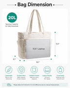 Tressential Puffer Tote Bag for Women, Lightweight, 20L Capacity with 15.6 inch Laptop Compartment, Side Pockets, Office, College and Travel (White)