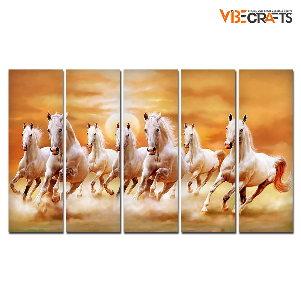 VIBECRAFTS White Running Horses 5 Pieces Canvas Wall Painting For Home | Office | Living Room | Gift (PTVC5Pcs4_8507)