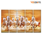 VIBECRAFTS White Running Horses 5 Pieces Canvas Wall Painting For Home | Office | Living Room | Gift (PTVC5Pcs4_8507)