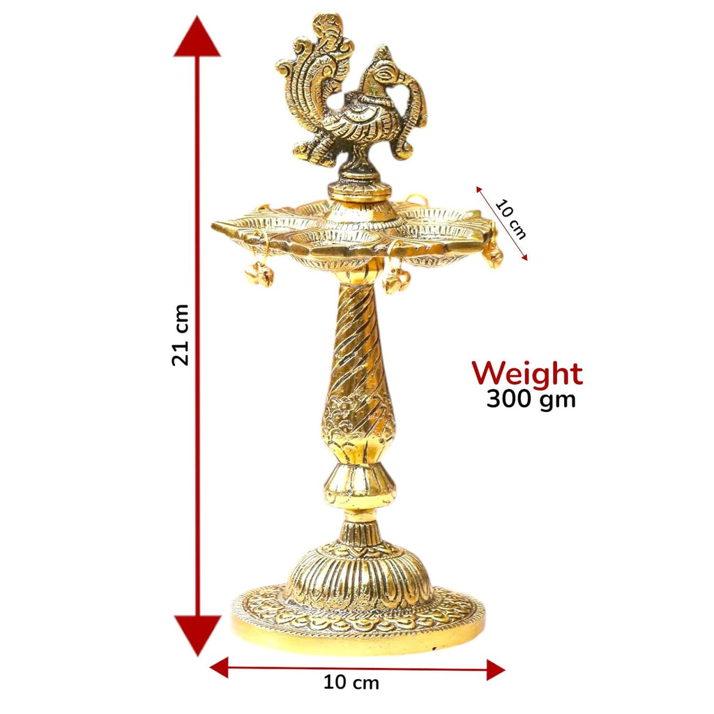 KridayKraft Metal Antique Annapakshi 5 batti Deepak Samai, Peacock Design Diya, vilakku, Deepam, Oil lamp for Temple Pooja | Office & Home Decor