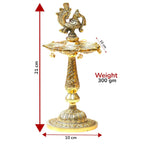 KridayKraft Metal Antique Annapakshi 5 batti Deepak Samai, Peacock Design Diya, vilakku, Deepam, Oil lamp for Temple Pooja | Office & Home Decor