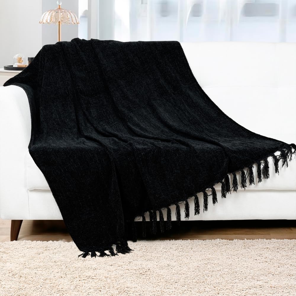HOMADORN Luxury Chenille Throw Blanket for Sofa & Bed | Ultra Soft Plush Cozy Throw | Lightweight Warm Decorative Blanket | Washable Luxury Throw for Living Room, Bedroom (Solid Textured) Kafalo