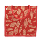 JUTEKA Unisex Printed Lunch, Office, Grocery, Picnic, Tote, Tiffin, Shopping, Jute Bag with Padded Cotton Handles,Red