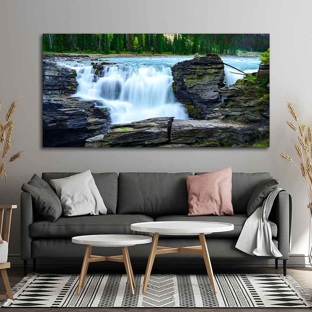 VIBECRAFTS Canvas Paintings for Living Room Drawing Room Panoramic Canvas Wall Painting of Amazing Waterfall View for Home|Office|Gift(PTVCH_2365NV)