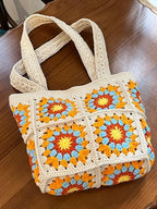 M/S DIGITAL HANDICRAFT Womens Stylish Cotton Hand-crochet Spacious Tote Shopping Bag Handmade Knitting Shoulder Bag, Vintage Style Crochet Bohemian Bag