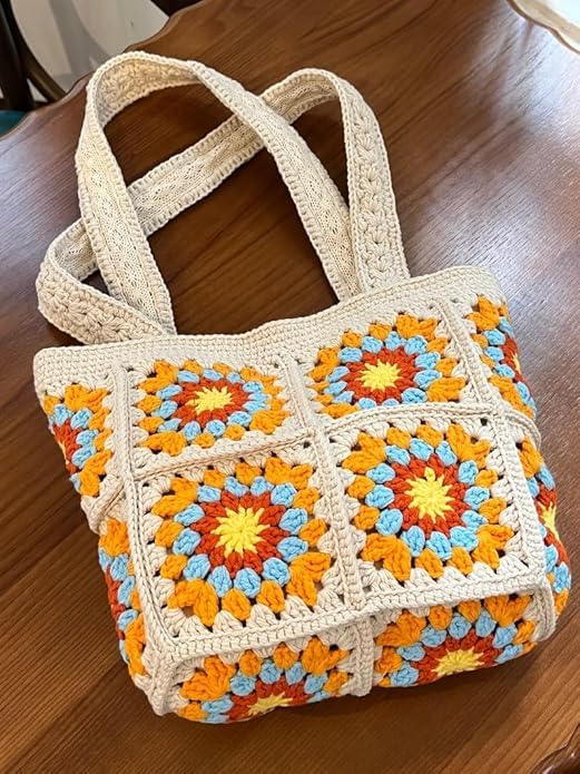 M/S DIGITAL HANDICRAFT Womens Stylish Cotton Hand-crochet Spacious Tote Shopping Bag Handmade Knitting Shoulder Bag, Vintage Style Crochet Bohemian Bag