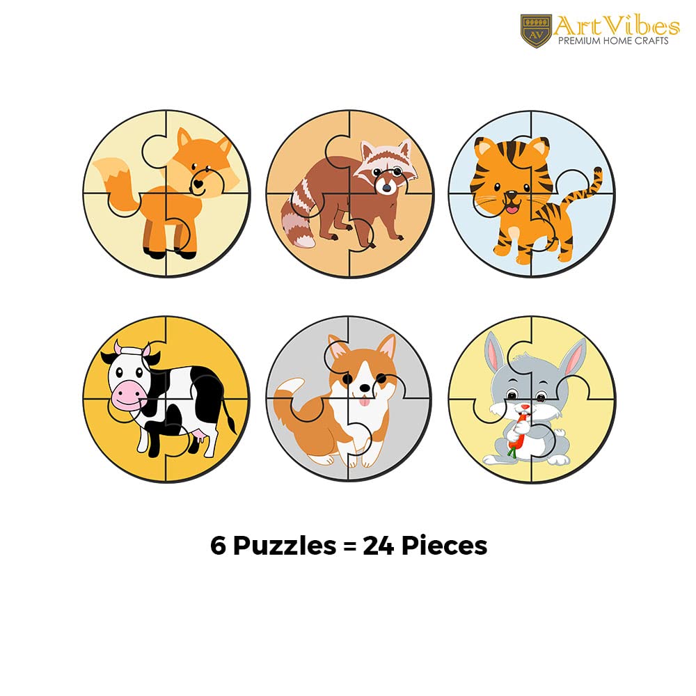 Artvibes Cute Animals Premium Wooden Puzzles for Kids | Jigsaw Puzzles for Kids Age 2-5 | 4 Piece Puzzles | Toddlers Wooden Puzzle (PZ_602N), Set of 6
