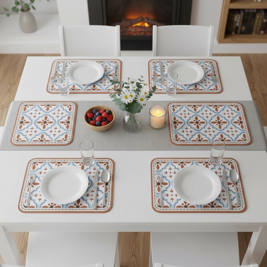 Upaado Faux Leather Placemats Set of 6 | Waterproof & Heat Resistant Dining Table Mats | Stain Resistant & Hand Washable| Multicolor Kafalo