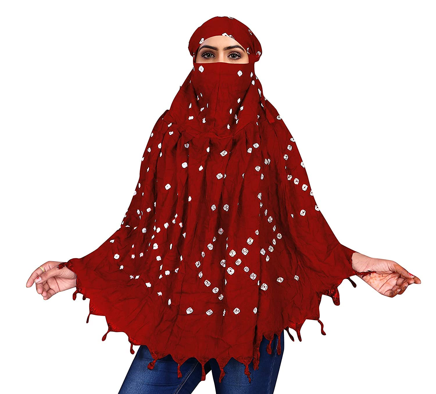 Vinsh Enterprise Cotton Long Scarf Cum Mask Scarves Usable for Vehicle Driver | White Printed Design | Universal Size | For Girl & Women | Soft & Breathable Sun Protection Light Weight (Red)