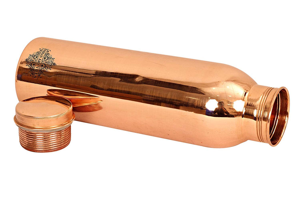 INDIAN ART VILLA Copper Water Bottle for Travel Essential, Joint-free Leak Proof Bottle, Copper Drinkware - 900 ml