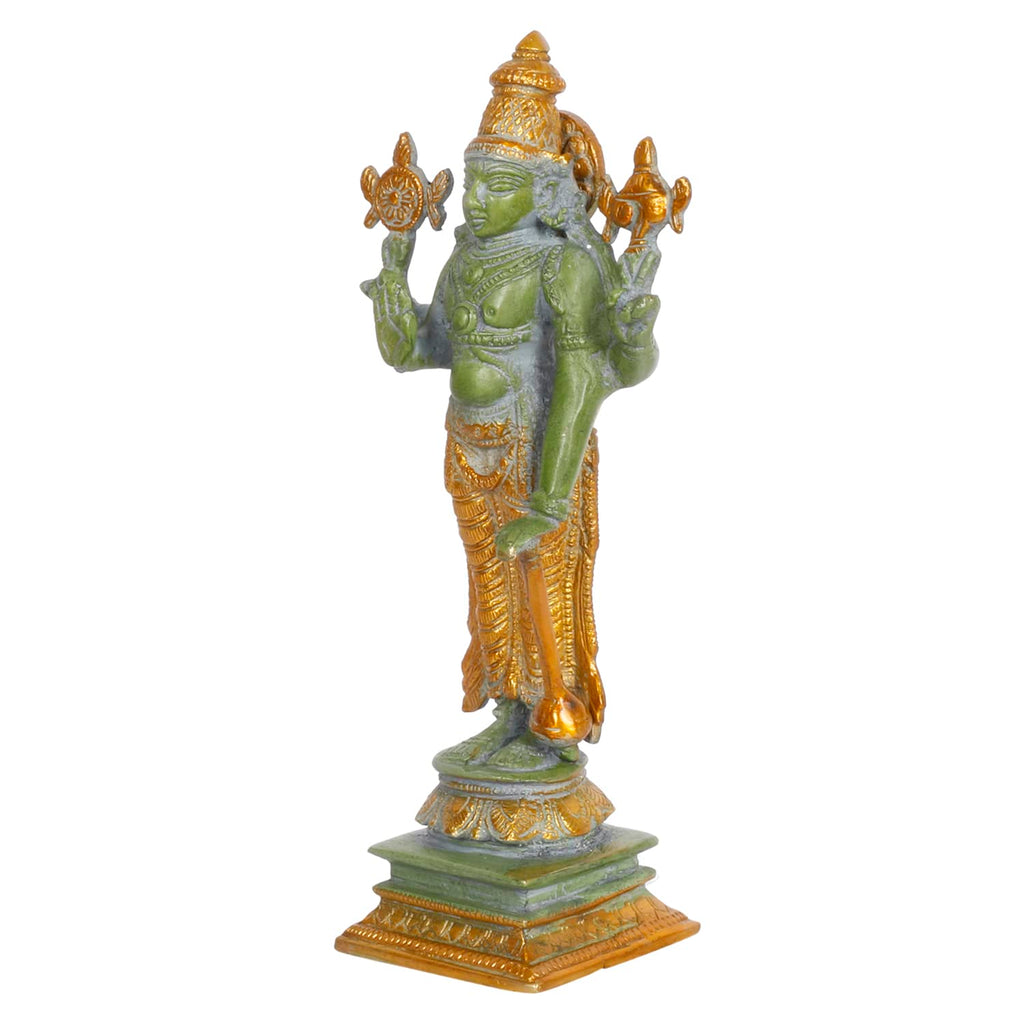 ARTVARKO Brass Vishnu Idol Standing Narayanan with Sudarshan Chakra Idol for Home Décor Entrance Temple Mandir Diwali Gift Height 8 Inch